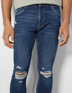 BERSHKA Jeans super skinny rotos Azul Shop
