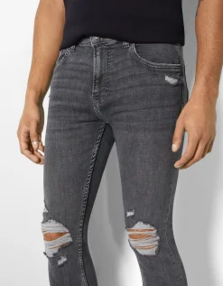BERSHKA Jeans super skinny rotos Azul Hot