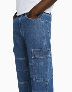 BERSHKA Jeans wide cargo Azul Best Sale