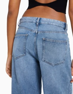 BERSHKA Jeans wide leg Azul claro Outlet