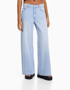 BERSHKA Jeans wide leg Azul claro Sale