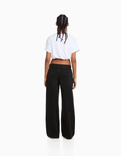 BERSHKA Jeans wide leg Azul claro Hot