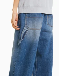 BERSHKA Jeans wide leg balloon carpenter detalle Azul lavado Shop