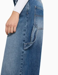 BERSHKA Jeans wide leg balloon carpenter detalle Azul lavado Online