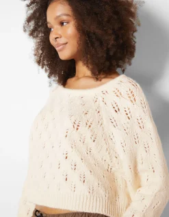 BERSHKA Jersey calados Crudo Outlet