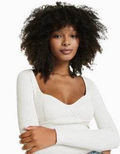 BERSHKA Jersey corsé canalé Crudo Discount