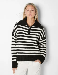 BERSHKA Jersey cuello alto cremallera Gris Online