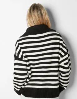 BERSHKA Jersey cuello alto cremallera Gris Online