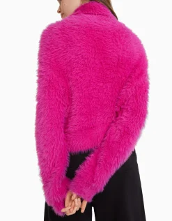 BERSHKA Jersey cuello alto pelo Fucsia Discount