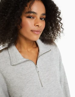 BERSHKA Jersey cuello alto punto cremallera Crudo Best Sale