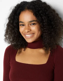 BERSHKA Jersey cuello choker Granate Clearance