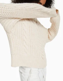 BERSHKA Jersey cuello perkins cropped trenzas Crudo Cheap