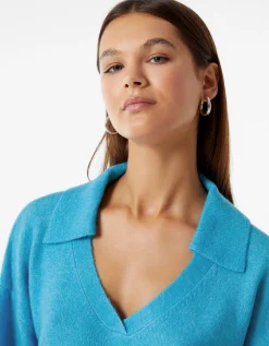 BERSHKA Jersey cuello polo Azul Hot