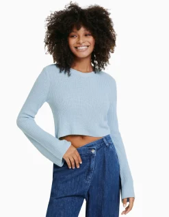 BERSHKA Jersey cuello redondo Azul Store