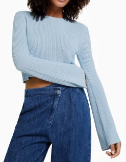 BERSHKA Jersey cuello redondo Azul Store