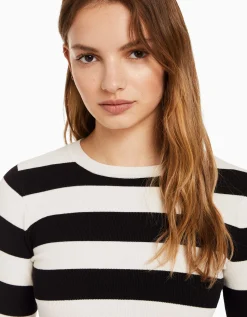 BERSHKA Jersey cuello redondo Crudo Cheap