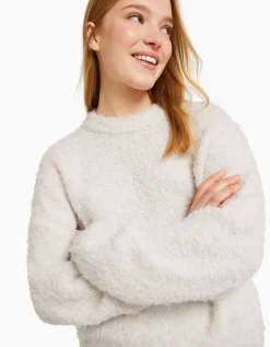 BERSHKA Jersey cuello redondo Morado Flash Sale