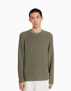 BERSHKA Jersey cuello redondo Verde Flash Sale