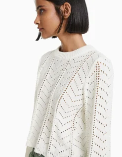 BERSHKA Jersey cuello redondo calados Amarillo Best Sale