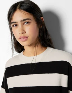 BERSHKA Jersey cuello redondo punto Blanco Shop