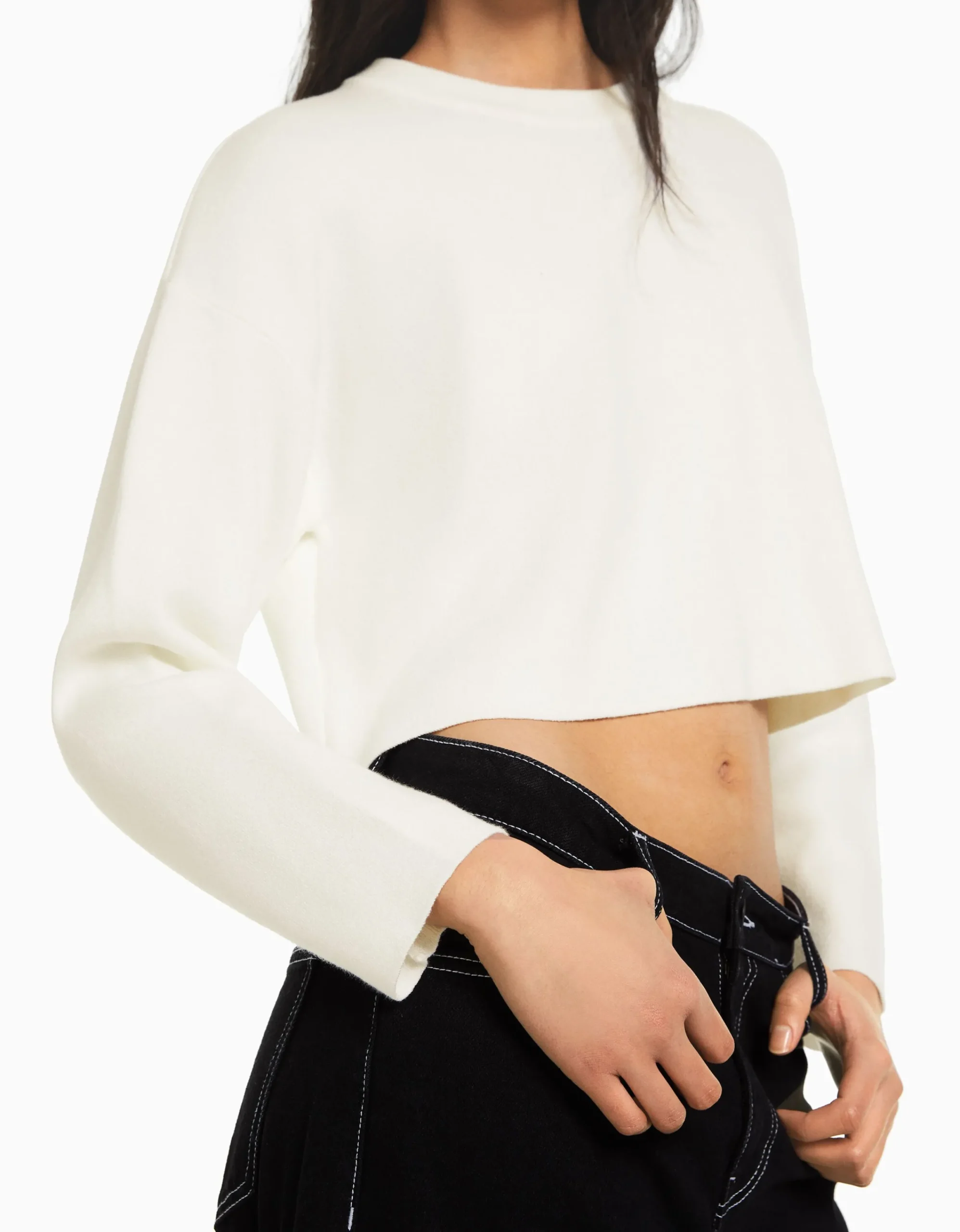 BERSHKA Jersey cuello redondo punto Blanco Store