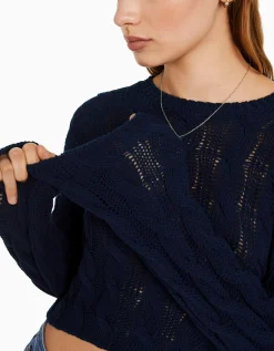 BERSHKA Jersey cuello redondo trenzas Azul Flash Sale