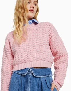 BERSHKA Jersey estructura Rosa Sale