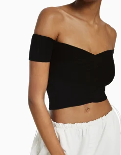 BERSHKA Jersey manga corta cruce Azul claro Outlet