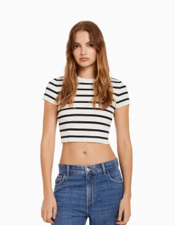 BERSHKA Jersey manga corta rib Crudo Shop