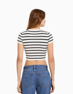 BERSHKA Jersey manga corta rib Crudo Shop