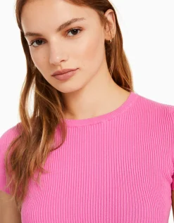 BERSHKA Jersey manga corta rib Crudo Online