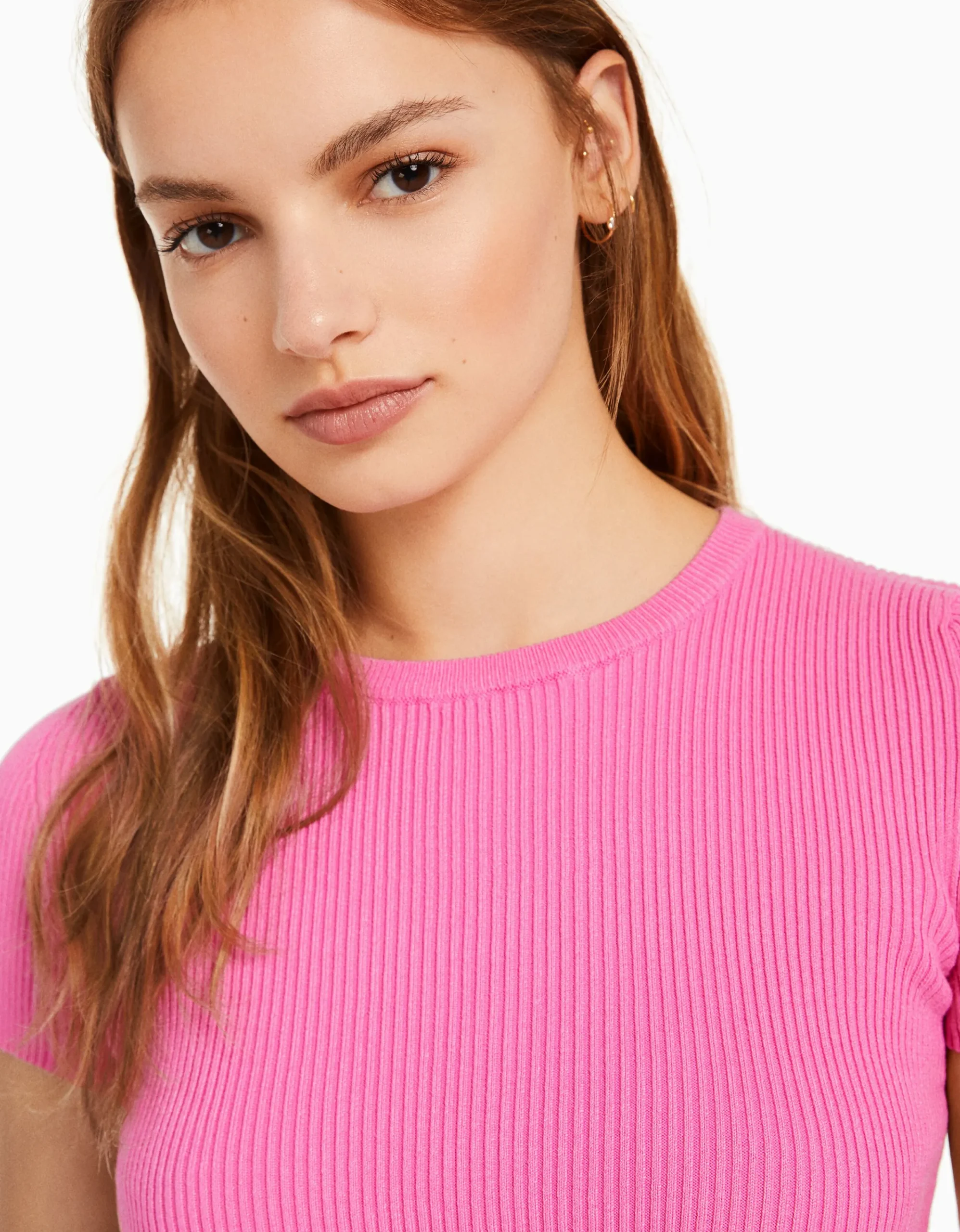 BERSHKA Jersey manga corta rib Crudo Online