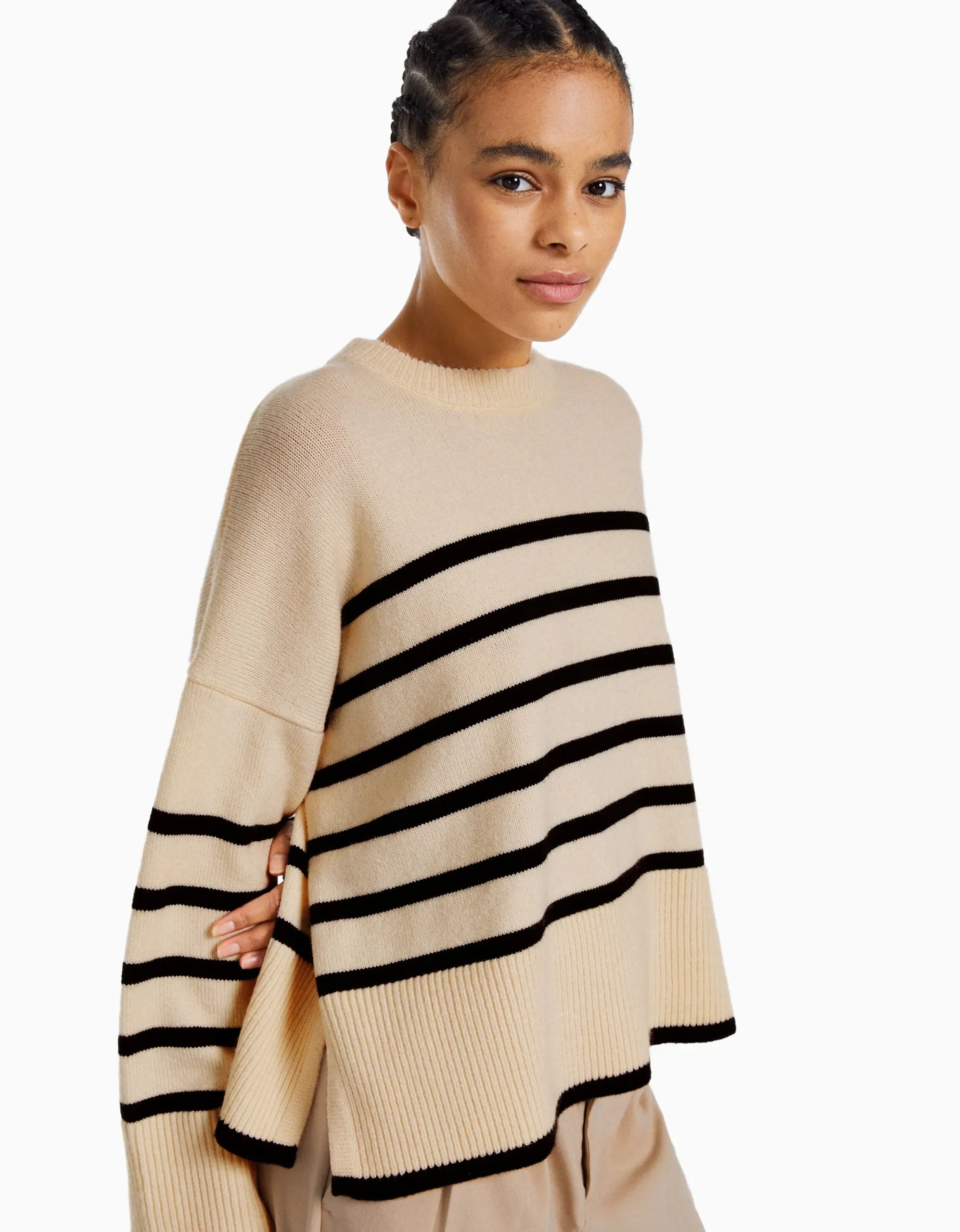 BERSHKA Jersey oversize rayas Rosa Sale