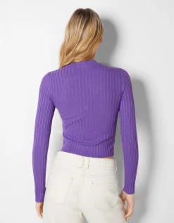 BERSHKA Jersey rib cuello alto Negro Outlet