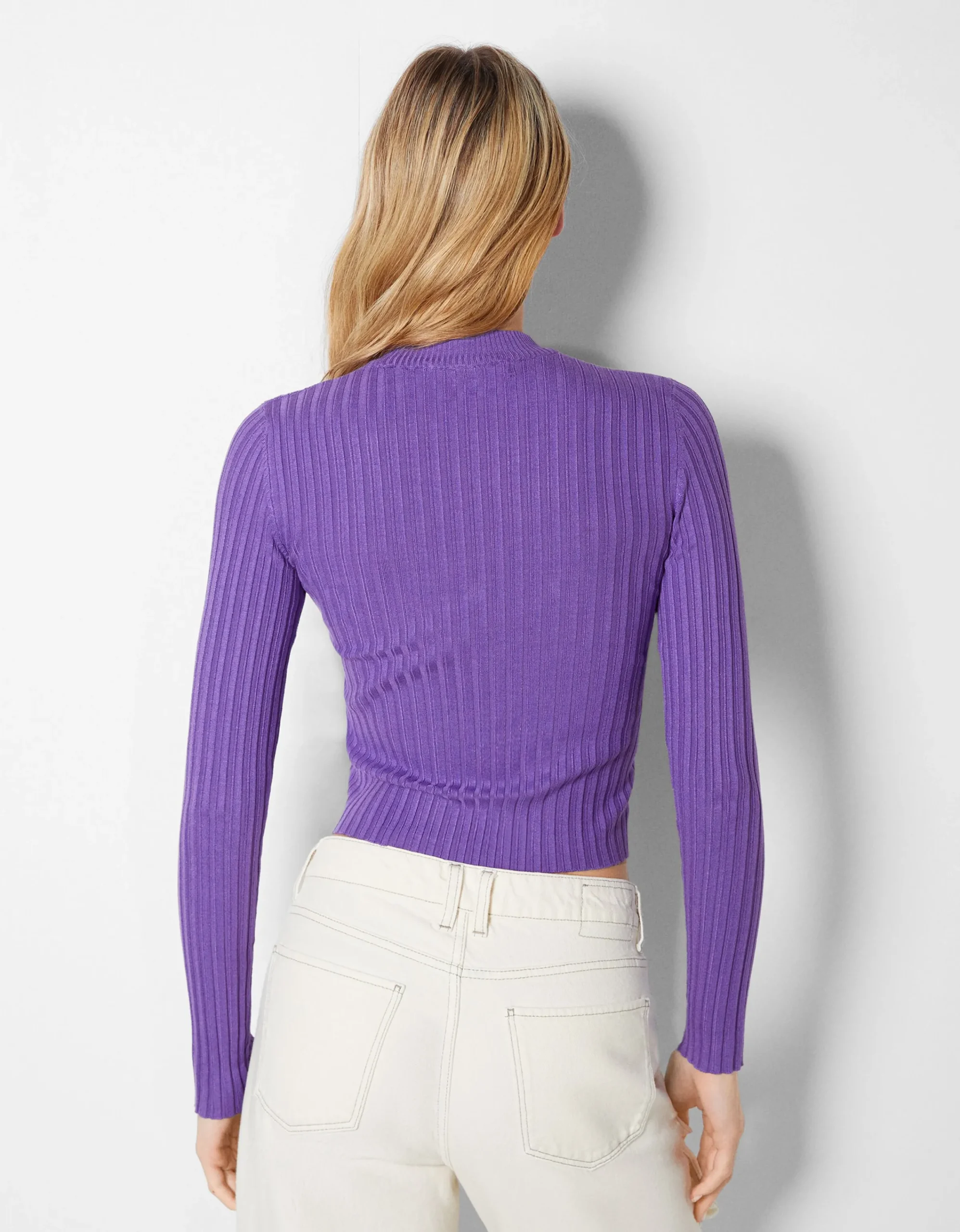 BERSHKA Jersey rib cuello alto Negro Outlet