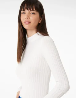 BERSHKA Jersey rib cuello alto Negro Cheap