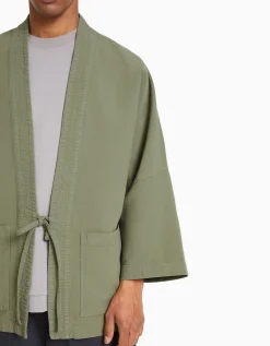 BERSHKA Kimono manga larga bolsillos Kaki New