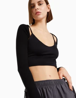 BERSHKA Manguitos básicos Rosa Sale