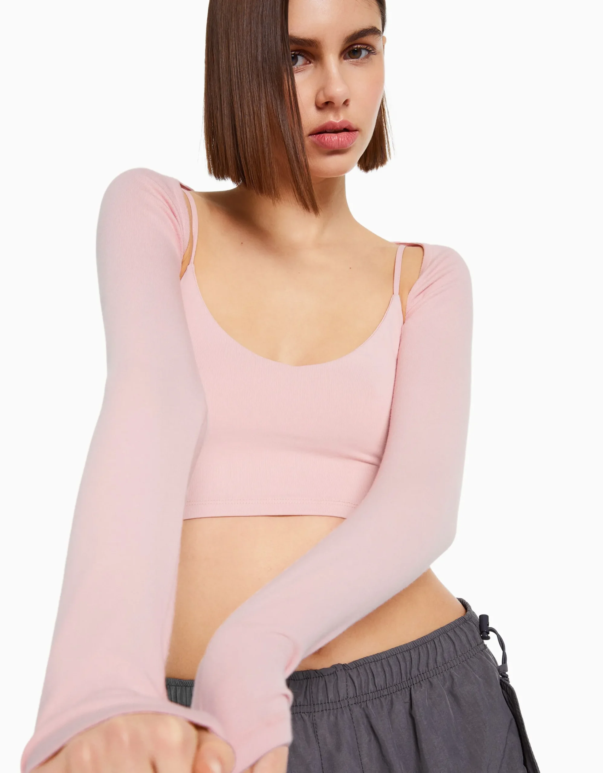 BERSHKA Manguitos básicos Rosa Outlet