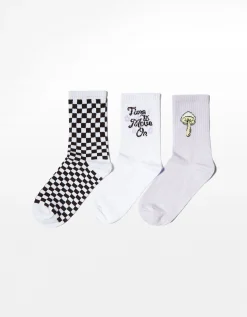 BERSHKA Pack 3 calcetines bordado Morado Discount