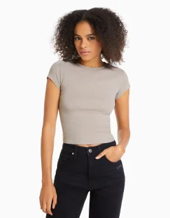 BERSHKA Pack 2 camisetas manga corta rib Multicolor Clearance