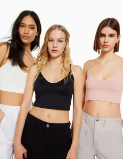 BERSHKA Pack 3 tops tirantes cropped Multicolor Fashion