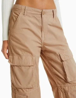 BERSHKA Pantalón cargo cordón Camel Flash Sale