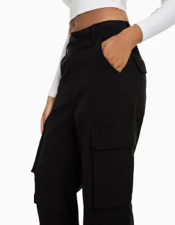 BERSHKA Pantalón cargo sarga multipocket ajustable Kaki Hot