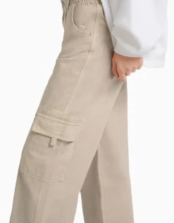 BERSHKA Pantalón cargo straight sarga goma cintura Azul claro Shop