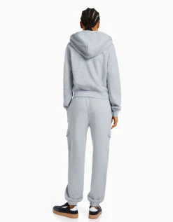 BERSHKA Pantalón felpa bolsillos Gris Best