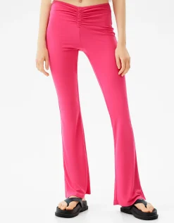 BERSHKA Pantalón flare frunce Fucsia New