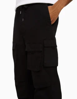 BERSHKA Pantalón jogger cargo algodón Negro Clearance