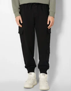 BERSHKA Pantalón jogger cargo slim Blanco roto Discount