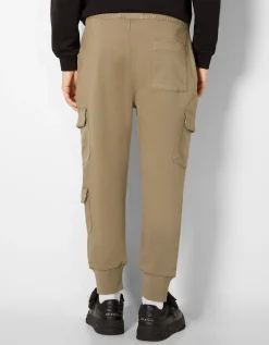 BERSHKA Pantalón jogger cargo slim Blanco roto Outlet